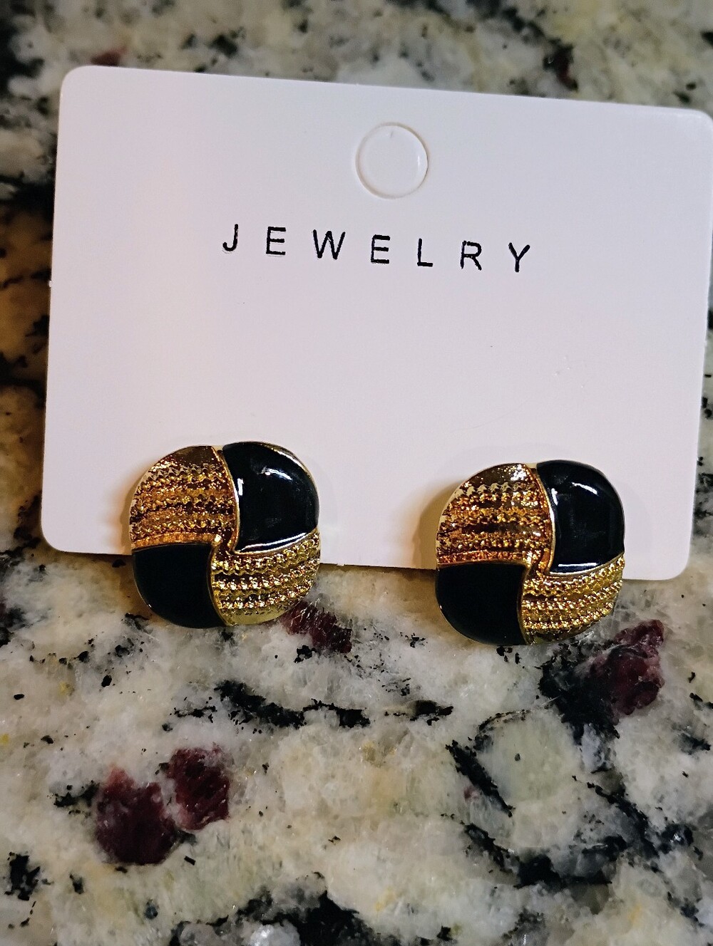 New Black Enamel & Gold Tone Button Style Earrings